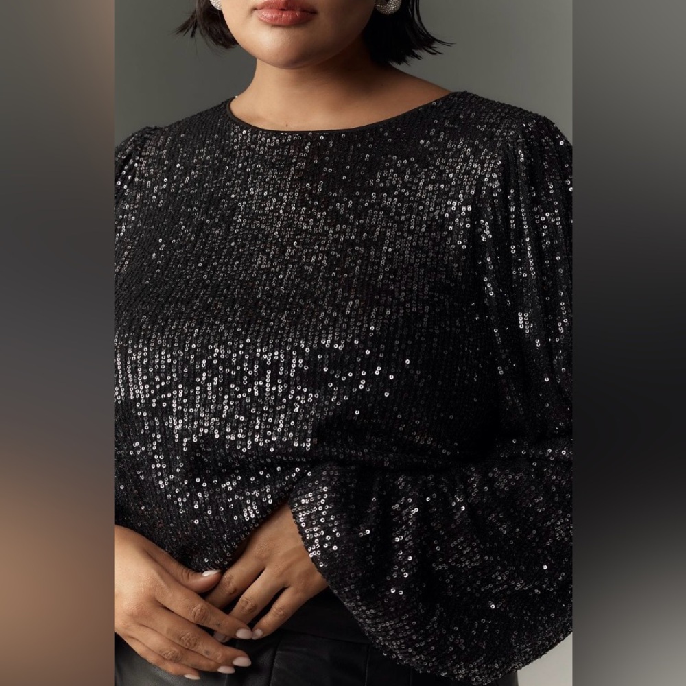 NWT Flat White for Anthropologie Black Sequin Sweater Size 2X 3X - Picture 3 of 5